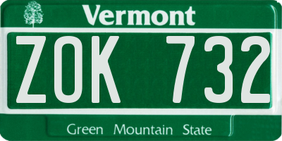 VT license plate ZOK732