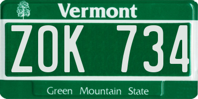 VT license plate ZOK734
