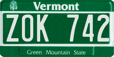 VT license plate ZOK742
