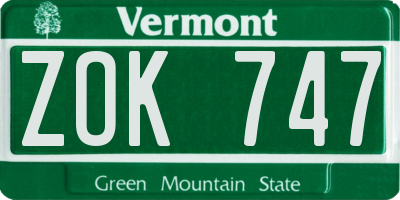 VT license plate ZOK747