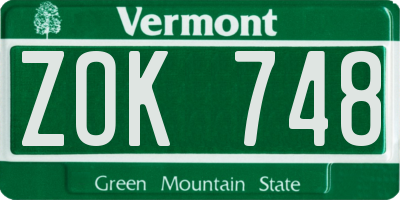 VT license plate ZOK748