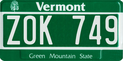 VT license plate ZOK749