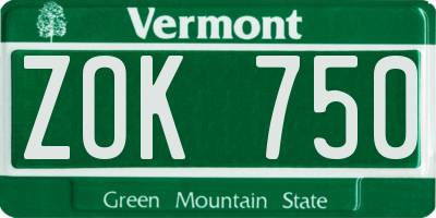 VT license plate ZOK750