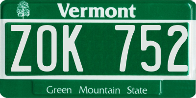 VT license plate ZOK752