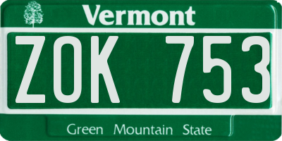 VT license plate ZOK753