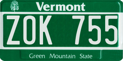 VT license plate ZOK755