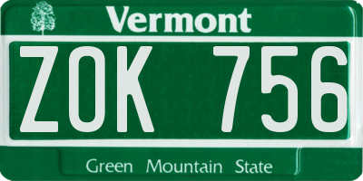 VT license plate ZOK756