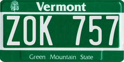 VT license plate ZOK757