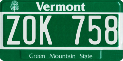 VT license plate ZOK758