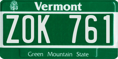 VT license plate ZOK761