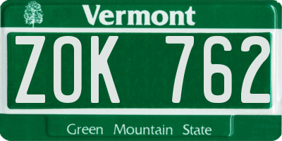 VT license plate ZOK762