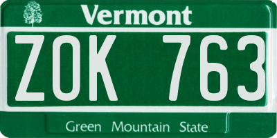 VT license plate ZOK763