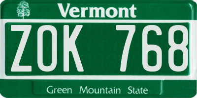 VT license plate ZOK768