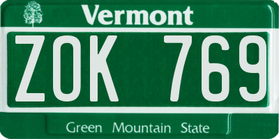VT license plate ZOK769
