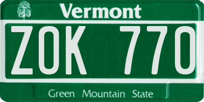 VT license plate ZOK770