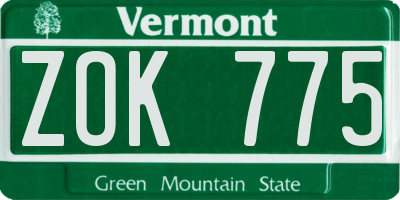VT license plate ZOK775