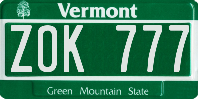 VT license plate ZOK777