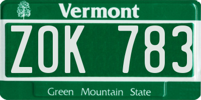 VT license plate ZOK783