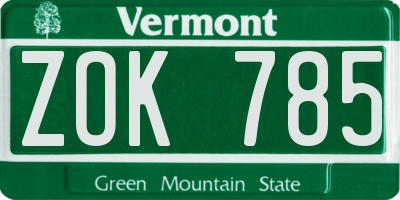 VT license plate ZOK785