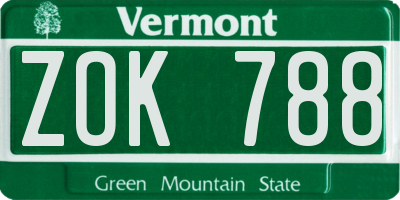 VT license plate ZOK788