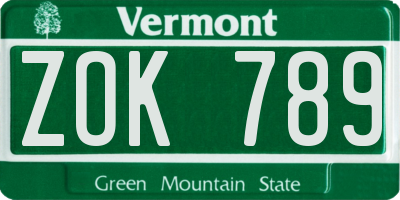 VT license plate ZOK789