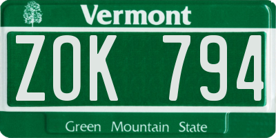 VT license plate ZOK794