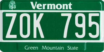 VT license plate ZOK795