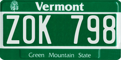 VT license plate ZOK798