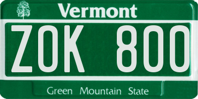 VT license plate ZOK800