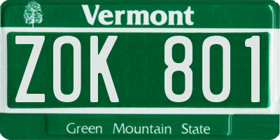 VT license plate ZOK801