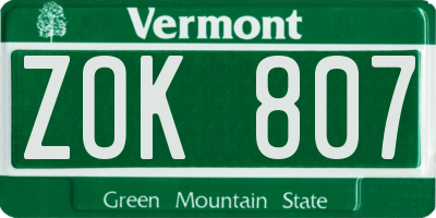 VT license plate ZOK807