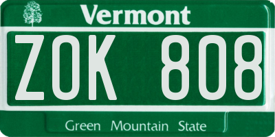 VT license plate ZOK808