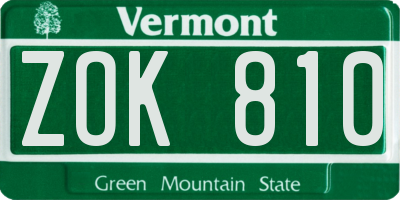VT license plate ZOK810