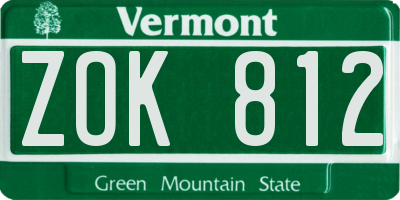 VT license plate ZOK812