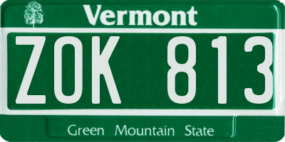 VT license plate ZOK813