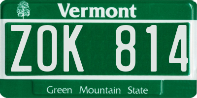 VT license plate ZOK814