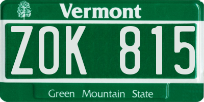 VT license plate ZOK815