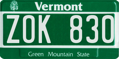 VT license plate ZOK830