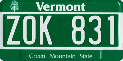 VT license plate ZOK831