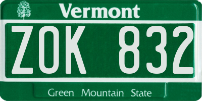 VT license plate ZOK832