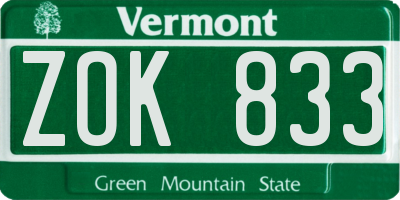 VT license plate ZOK833
