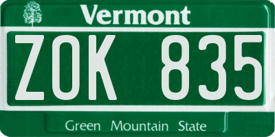VT license plate ZOK835