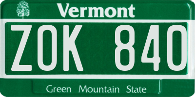 VT license plate ZOK840