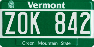 VT license plate ZOK842