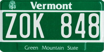 VT license plate ZOK848