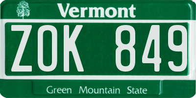 VT license plate ZOK849