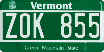 VT license plate ZOK855