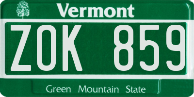 VT license plate ZOK859