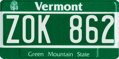 VT license plate ZOK862
