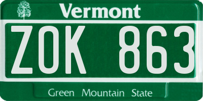 VT license plate ZOK863